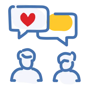 illustrated icon of two people having a caring conversation